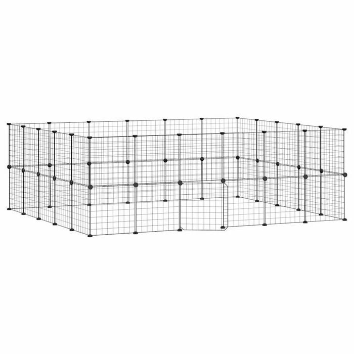 vidaXL 44-Panel Pet Cage Pet Playpen Animal Enclosure with Door Black Steel