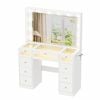 Ufurniture Large Dressing Table with LED and Glass Top Makeup Vanity Desk with Mirror Power Outlet and 9 Drawers White
