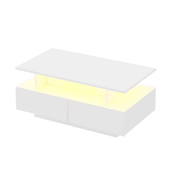 Ufurniture High Gloss Coffee Table with Storage Drawer and Open Shelf for Home Living Room Table White