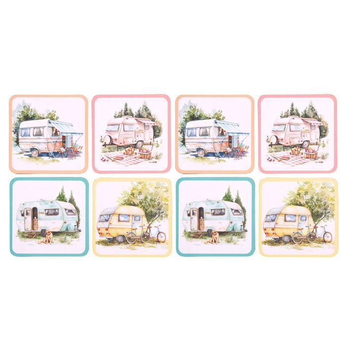 2x 4pc Splosh Caravan Waterproof Coaster Set 10cm Drink Mat Pad Square