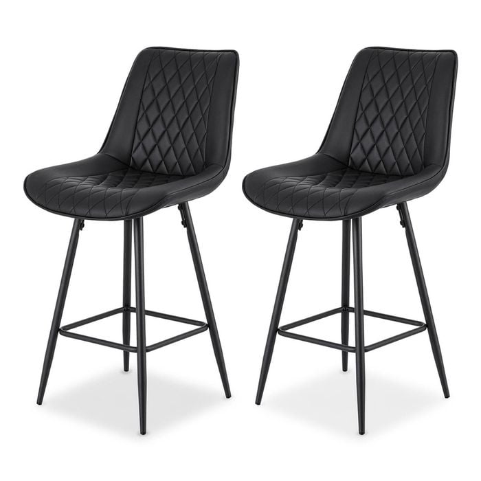 Artiss 2x Bar Stools Kitchen Dining Diamond PU Leather Black
