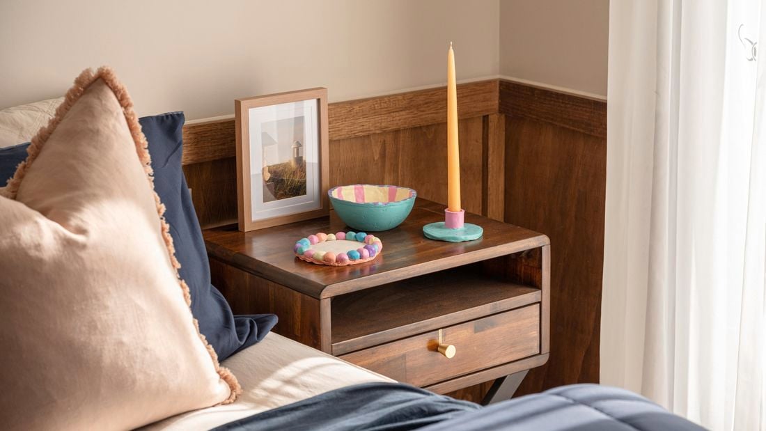 Clay gifts on a bedside table.