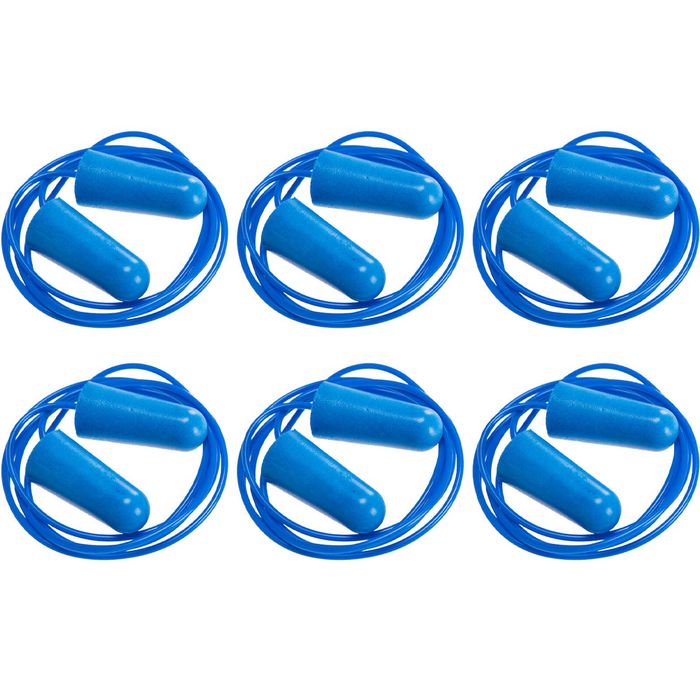 PORTWEST 6 Pair Portwest Detectable Disposable Corded PU Soft Foam Ear Plugs Bulk Anti Noise Reduction Cancelling Blue String