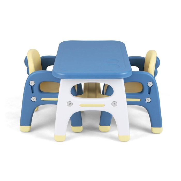 Costway 3pcs Kids Table & 2 Chairs Set Playing Activity Furniture - Blue