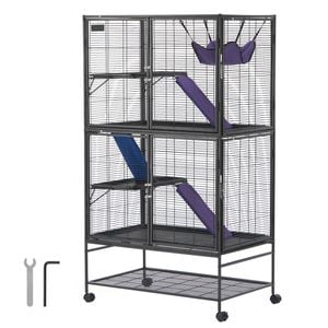 VEVOR Rolling Metal Ferret Cage Black Large 4-Tier with Ramps & Tray for Pet