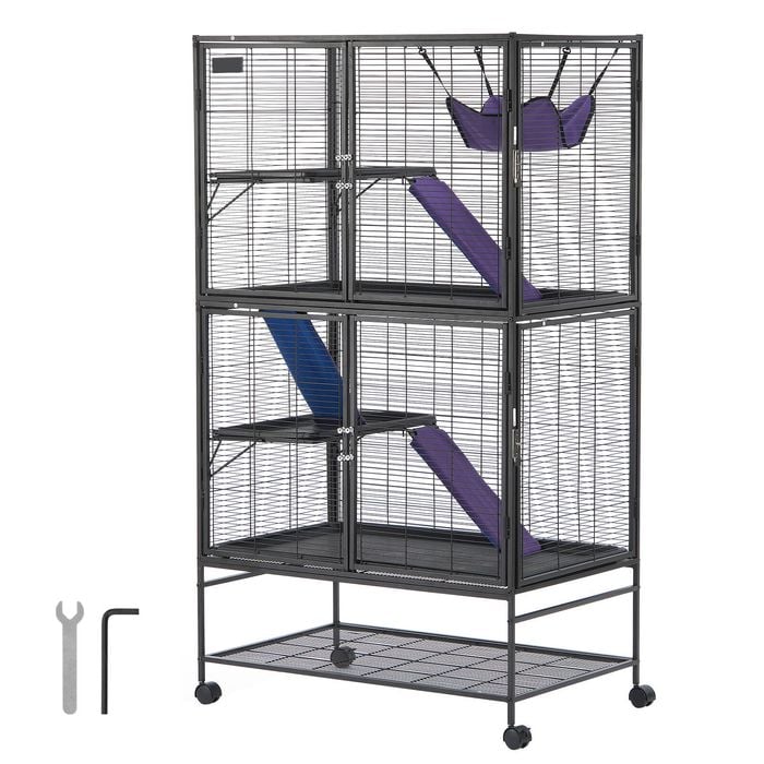 VEVOR Rolling Metal Ferret Cage Black Large 4-Tier with Ramps & Tray for Pet