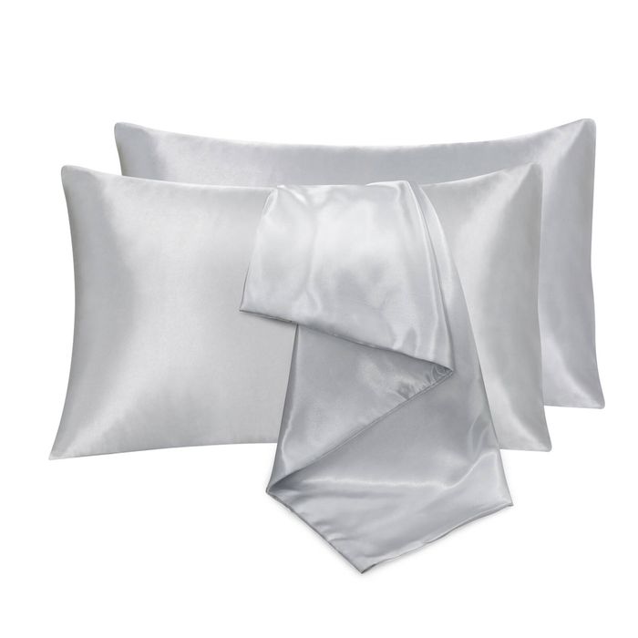 LINENOVA 2pcs Luxury Silk Satin Pillow Cases Pillowcase Cushion Covers - King,Silver grey