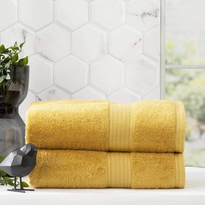 2pc Renee Taylor Stella 650gsm Super Soft Bamboo Cotton Bath Sheet Mustard