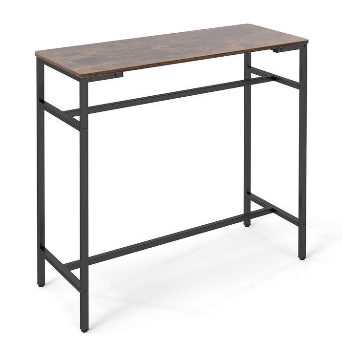 Costway 100 cm Long Bar Table Counter Height Top Table Narrow Cocktail Desk-Brown