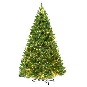 P&P Green 240cm Pre Lit Christmas Tree with 1488 Warm White LEDs and Dense PVC Leaves for Home