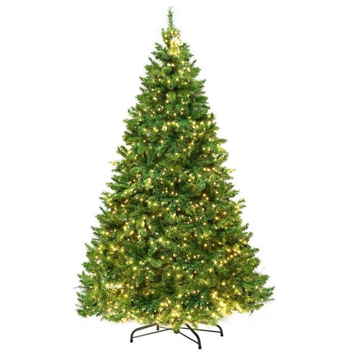 P&P Green 240cm Pre Lit Christmas Tree with 1488 Warm White LEDs and Dense PVC Leaves for Home