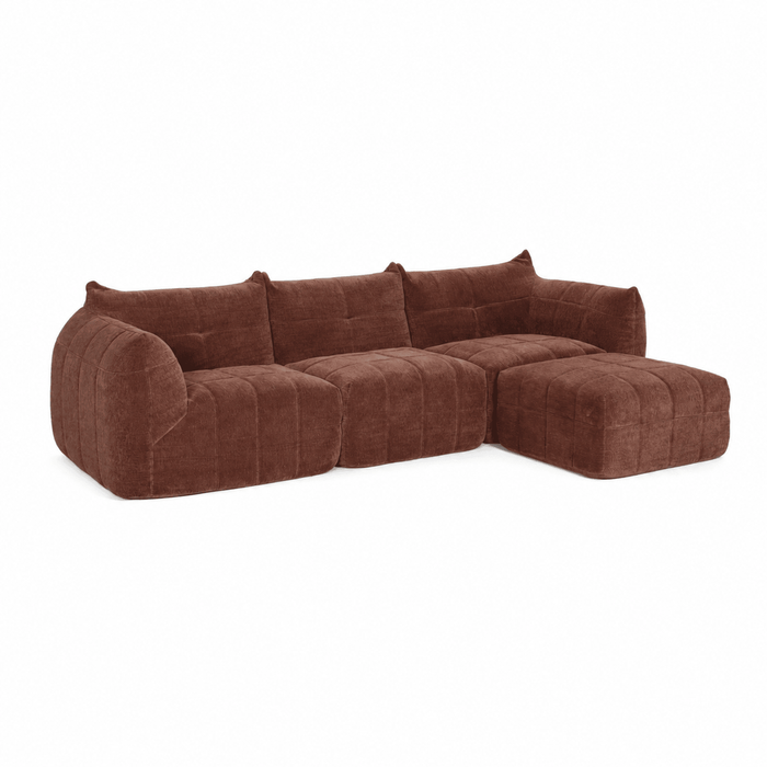 Airluxe Sorella Brown 278cm 3 Seater Compressed Sofa with Movable Ottoman