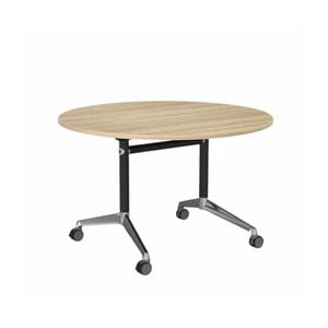 Olg Modulus Flip Table Black And Silver Frame New Oak Ravine Top 1200mm Diameter