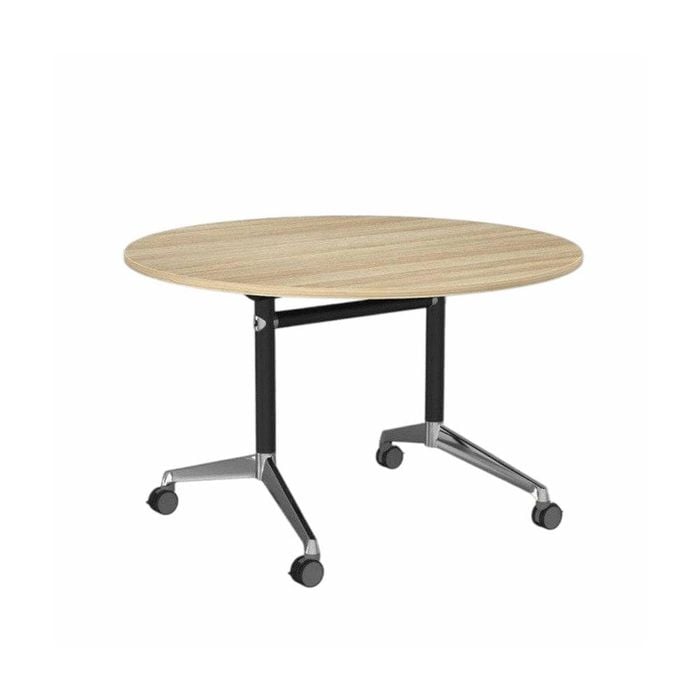 Olg Modulus Flip Table Black And Silver Frame New Oak Ravine Top 1200mm Diameter