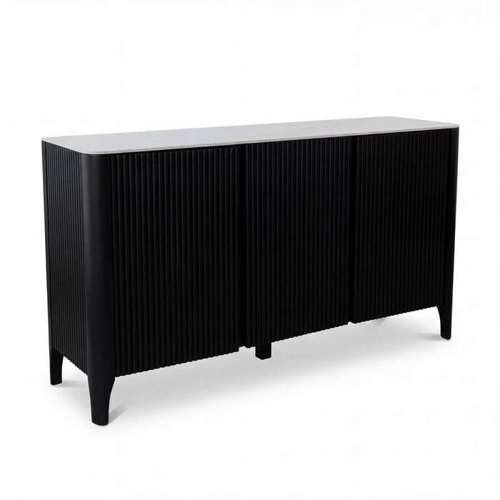 Valen 150cm Flute Buffet Table Ceramic Stone Top Black