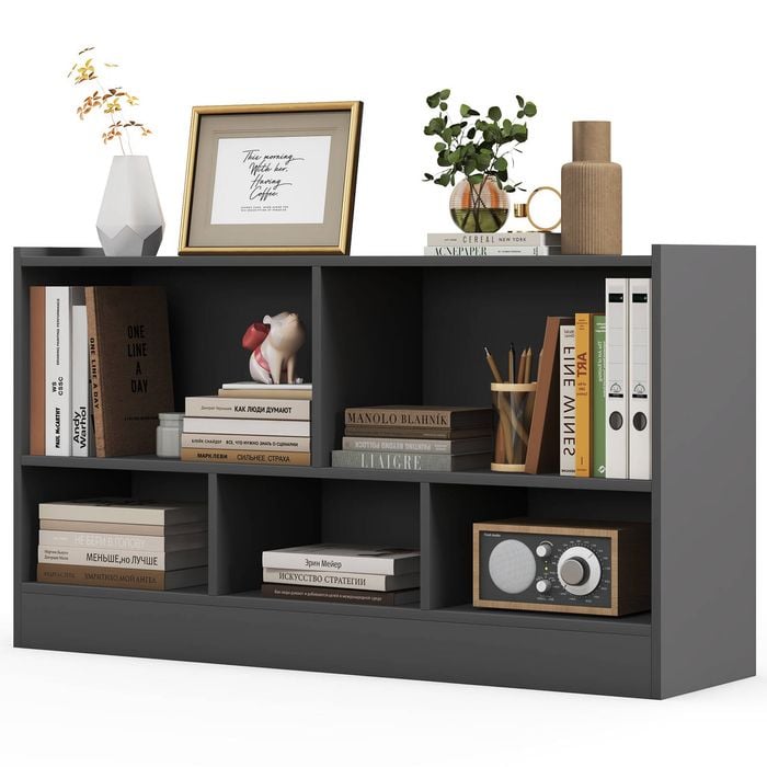 Costway Wooden Kids Toy Organiser 5 Cube Storage Cabinet Display Shelf, Grey