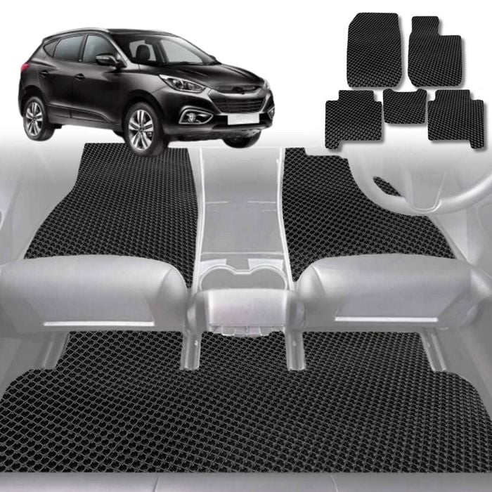 6D Diamond Car Floor Mats for Hyundai iX35 2010-2015-Full Set-Black-Outback GT
