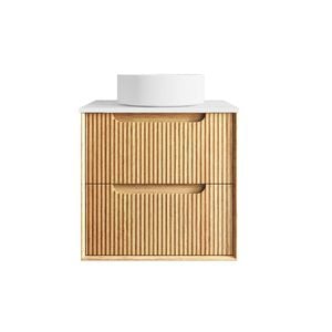 Attica 600mm English Oak Baia Fluted Vanity With Pure White Stone Top