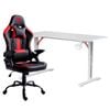 Advwin 140cm White Gaming Desk RGB LED Light & Ergonomic Gaming Chair Height Adjustable Black White