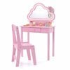 Costway Kid Vanity Set Lighted Cloud Mirror 2in1 Dressing Jewelry Rack Pink