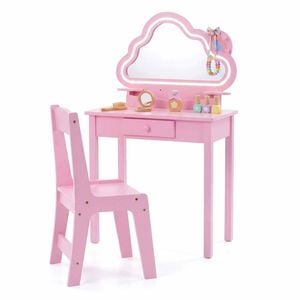 Costway Kid Vanity Set Lighted Cloud Mirror 2in1 Dressing Jewelry Rack Pink