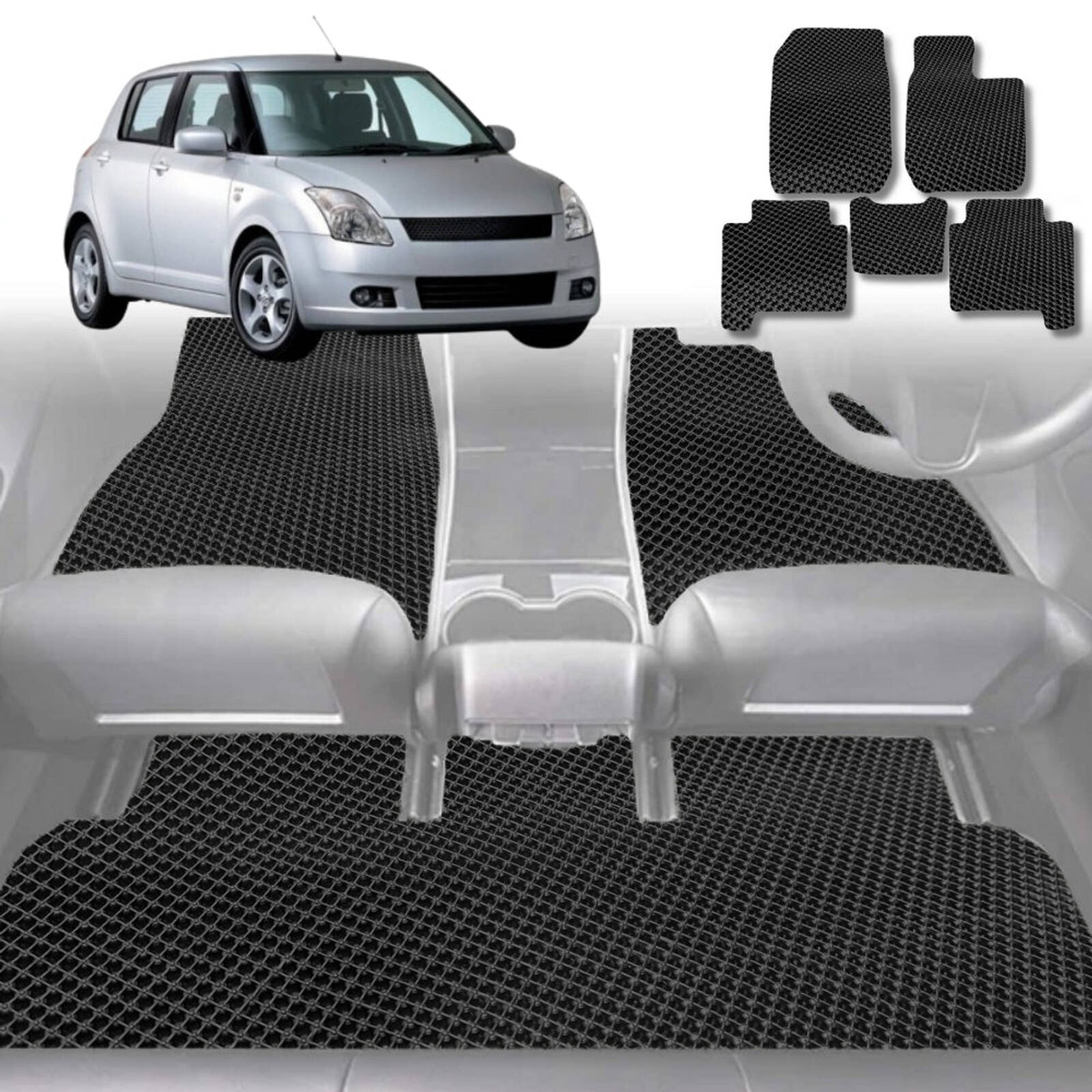 6D Diamond Car Floor Mats for Suzuki Swift Auto2004-2010-Full Set-Black ...