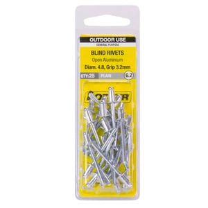 Otter 4.8 x 3.2mm Open Aluminium Blind Rivets - 25 Pack