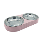 Baxter Bone Pink Melamine Ribbed Double Pet Bowl