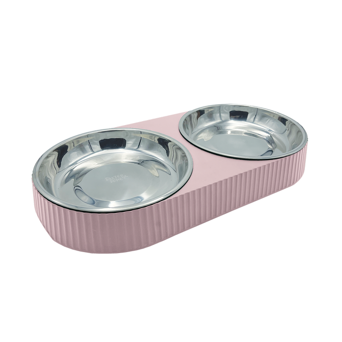 Baxter Bone Pink Melamine Ribbed Double Pet Bowl