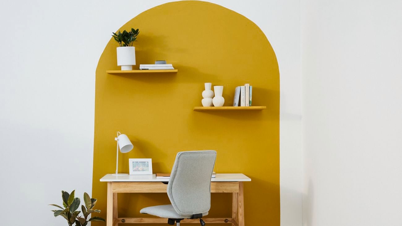 A painted arch feature on a home office wall, painted in Porter’s Paints Sundance