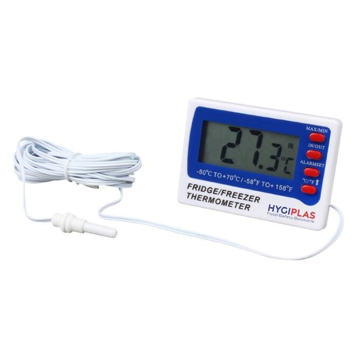 Hygiplas Digital Fridge Freezer Thermometer With Alarm And 3m Probe 52x73x15mm Commercial Kitchen Storage