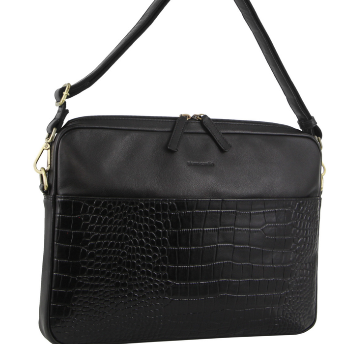 Pierre Cardin Croc-Embossed Leather Business 15" Laptop Computer  Black