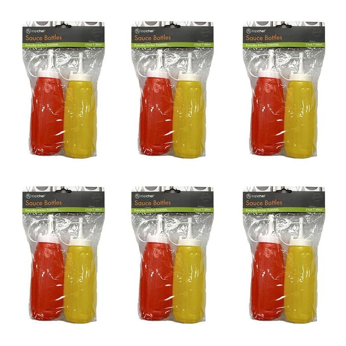 6x 2pc Topchef Ketchup and Mustard Sauce Bottles 300ml Red/Yellow
