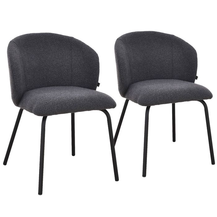 Vesper Black Metal Frame Upholstered Dining Chair - Dark Grey Fabric (Set of 2)