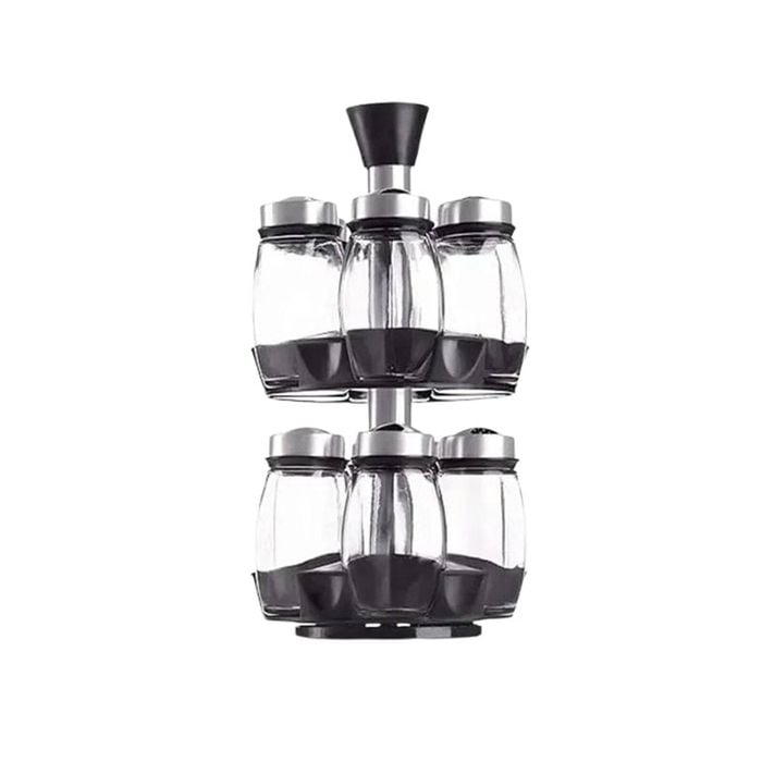 CARLA HOME Rotating Spice Rack Organizer with 16 Glass Jars for Kitchen Seasoning and Herb Storage