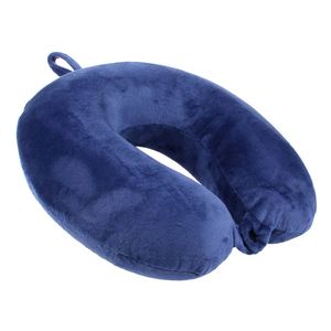 Catzon Travel Pillow Memory Foam Lightweight Portable Headrest-Navy Blue
