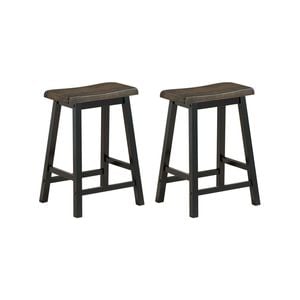 Costway 2x Bar Stools Vintage Saddle Stools Grey