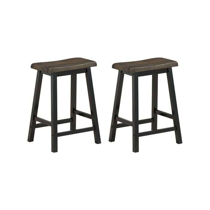 Costway 2x Bar Stools Vintage Saddle Stools Grey