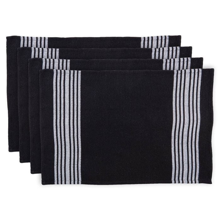 Nicola Spring Black Cotton Tea Towels - 4 Pack 60 X 40cm 100% Cotton Kitchen Cloths Absorbent Hand Towels Glass Cleaning Cloths