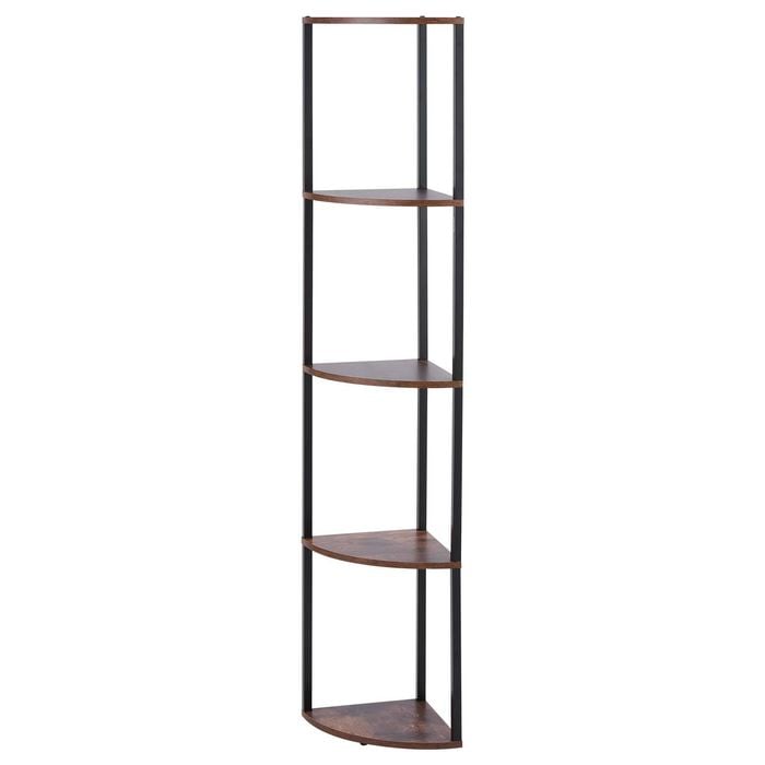 VEVOR 5 Tier Corner Shelf Brown with LED Light Metal Frame for Bedroom