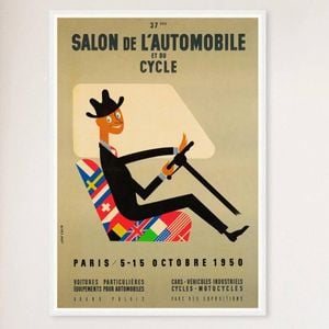 Galrie Vintage 1950s Salon de L'automobile Advertising Poster for Classic Car Lovers, White Frame, A3 30 x 42cm (12 x 16inch)