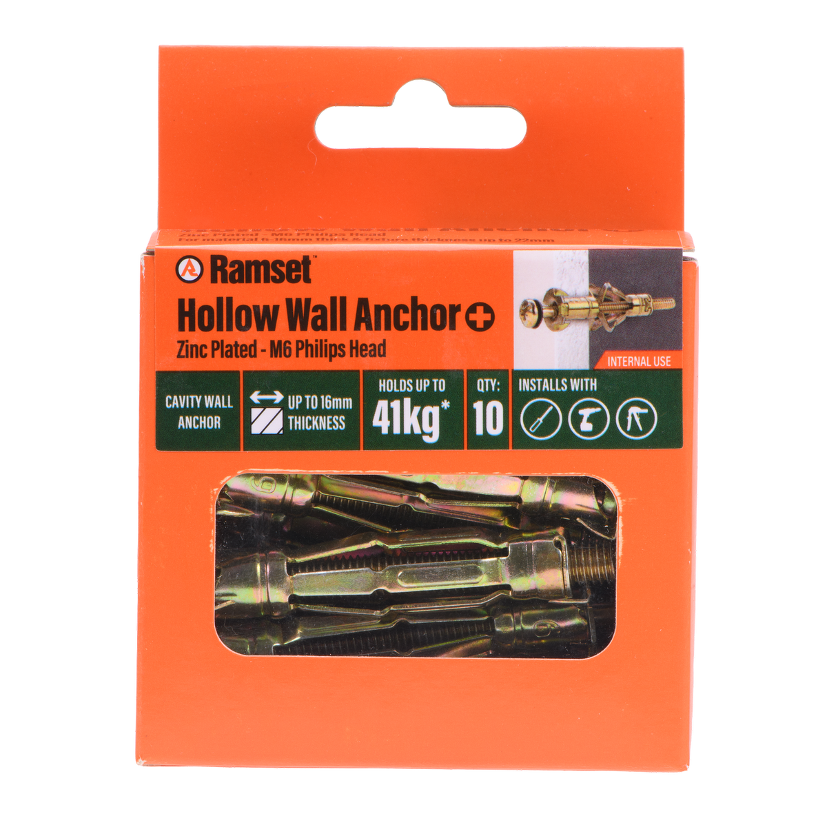 Ramset Hollow Wall Anchor Plus M6 Zinc Plated - Box 10 - Bunnings Australia