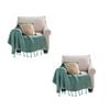 SOGA 2X Green Knitted Throw Blanket with Tassel Fringe