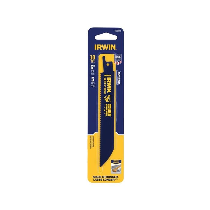 Irwin 6" 10TPI Bi-Metal General Purpose Cutting Reciprocating Saw Blade - 5 Pack