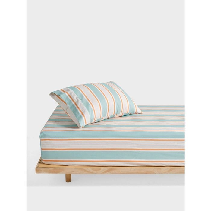 2pc Linen House Kids 225tc Sailor Stripe Fitted Sheet Set Blue Single
