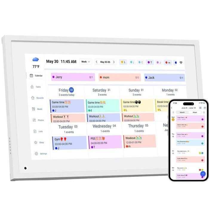 Fohoa White 10.1 Inch Digital Family Calendar Chore Planner 32gb