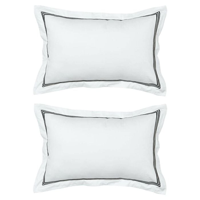 2PK Grosvenor House 500TC Hotel Embroidered Tailored Pillowcase White With Black