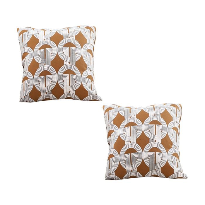 SOGA 2X 45cm Brown Jacquard Throw Pillows – Circular Chain Design