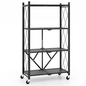 Costway 4-Tier Foldable Storage Shelf w/Lockable Wheels