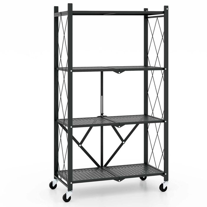 Costway 4-Tier Foldable Storage Shelf w/Lockable Wheels
